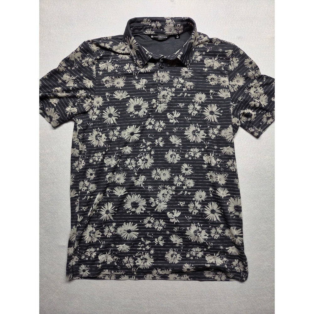Travis Mathew Mens Large Polo Costa Rica La Iguana Golf Course Floral Black Tan